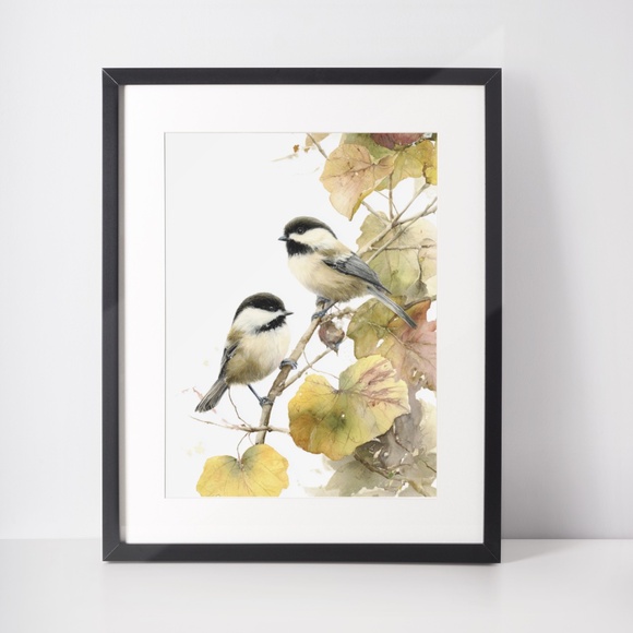 Watercolor Chickadee Bird Portrait Wall Art Print, Unframed - Charming Nature - Picture 3 of 7